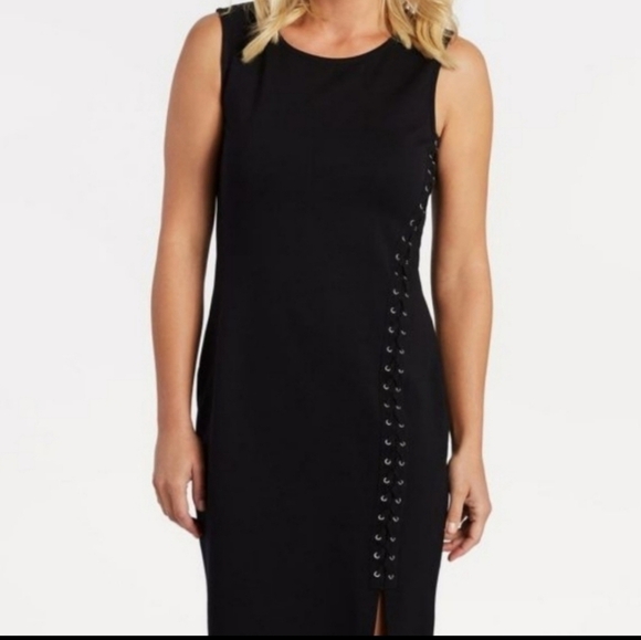 Carmen Marc Valvo Lace Side Black Dress Size 10 - Picture 1 of 5